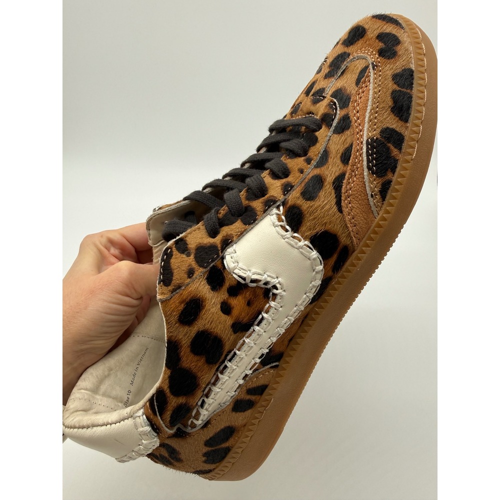 Dolce Vita Leopard Calf Hair Sneakers Whipstitch Gum Sole Womens 10 Brown Black - Picture 5 of 12